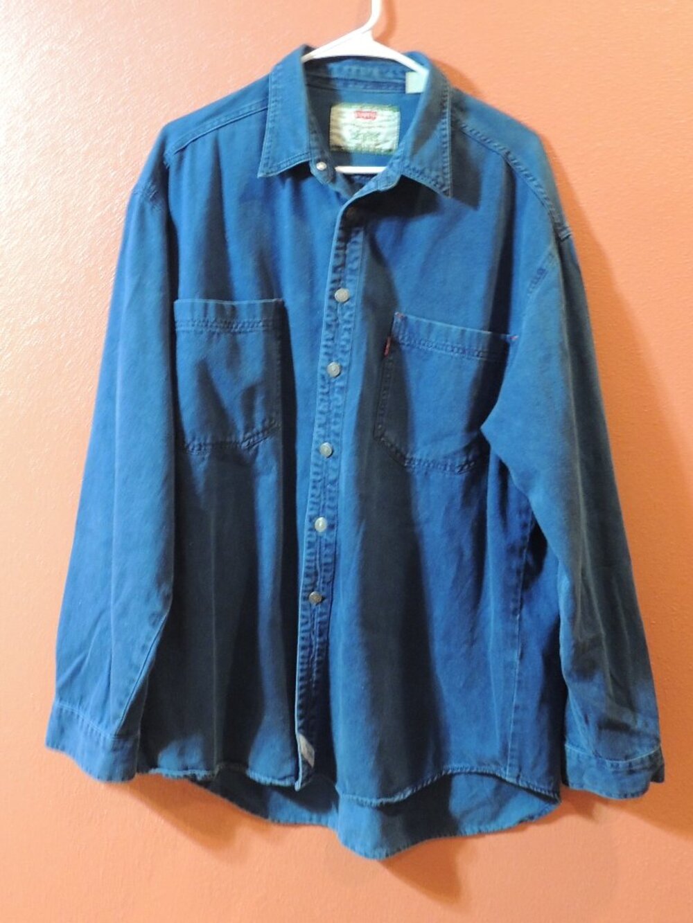 Levi Shirt Western Cowboy Men Large Blue Farming Horse Cow Long Sleeve Shirt